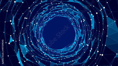 Fotografie, Tablou Technology wireframe circle tunnel on dark background