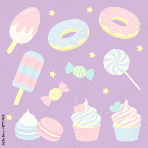 vector background with a collection of sweets for banners, cards, flyers, social media wallpapers, etc.