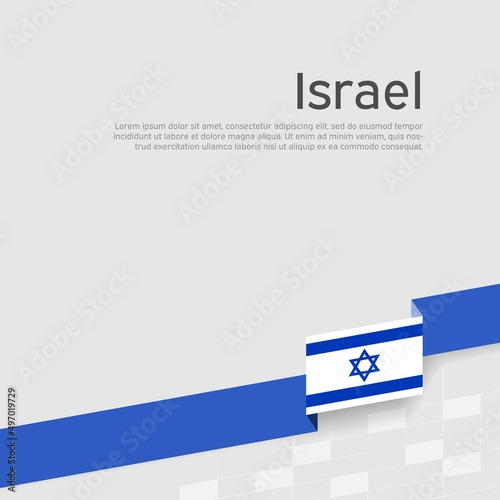 Israel flag background. Ribbon color of the flag of israel on a white background. National Poster. Vector tricolor flat design. State israeli patriotic banner, cover