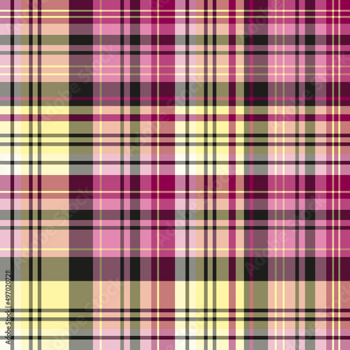 Seamless pattern in stylish black, yellow and pink colors for plaid, fabric, textile, clothes, tablecloth and other things. Vector image.