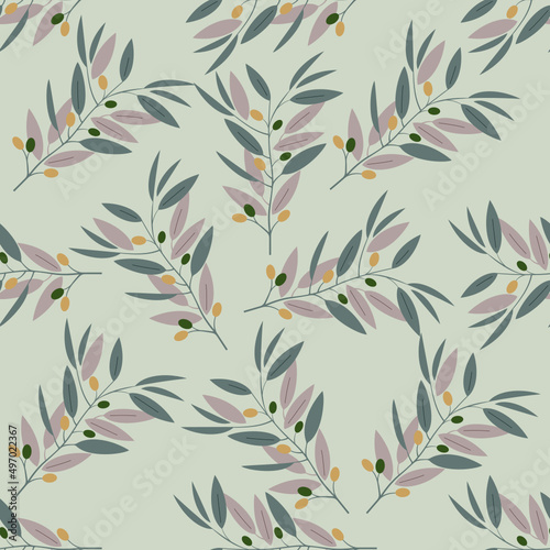 Branches with colorful leaves and ripening fruits, pastel colors, repeating arrangements, fabrics, wallpaper, wraps.