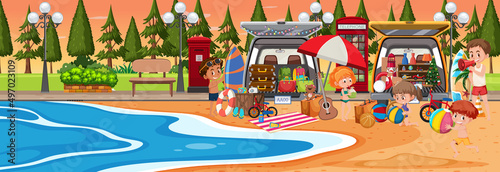 Summer beach outdoor scene with car boot sale © brgfx