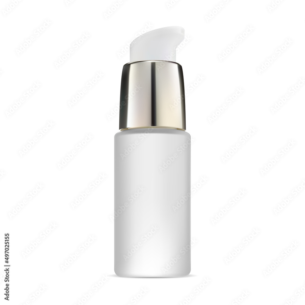 Cosmetic serum pump bottle mockup. Essence container package, airless cream dispenser, liquid makeup. Face makeup foundation packaging blank. Liquid moisturizer lotion vial Cosmetic serum pump bottle mockup. Essence container package, airless cream dispenser, liquid makeup. Face makeup foundation packaging blank. Liquid moisturizer lotion vial