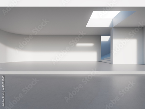 3d rendering of empty concrete space with light and shadow on the wall. Contemporary architecture design.