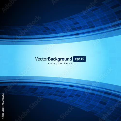 Horizontal cyberspace blue display with screen and glow cells scientific innovation decorative design realistic background vector illustration. Futuristic infinity interface digital backdrop