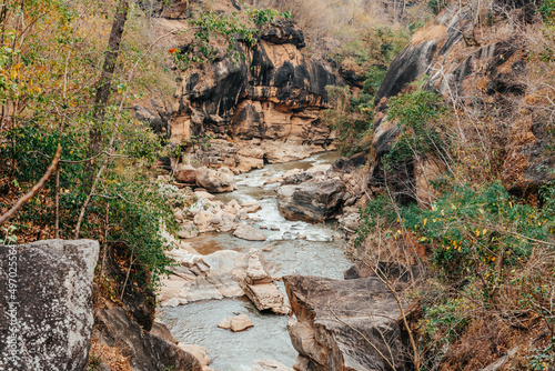 Pa Chang Cliff Thailand Canyon, Op Luang National Park, Hot Mae Sariang Highway, Mae Chaem river, Doi Inthanon, Chiang Mai
beautiful blue sky high peak mountains guiding for backpacker camping photo