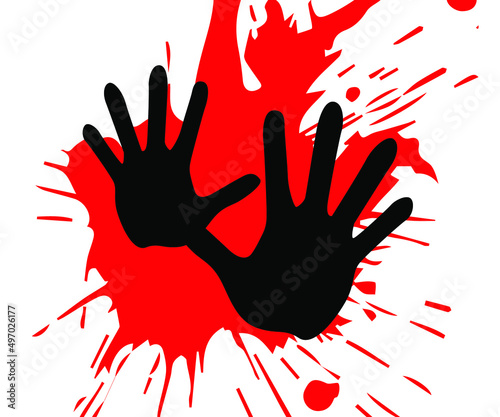 Black hand says no to crime in blood splash background, crime vector illustration.