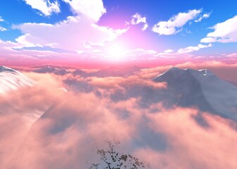 Fotobehang Koraal Zonsopkomst boven gouden wolkendek  © ustas