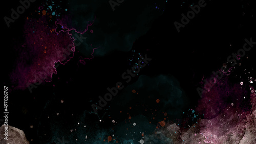 Red and black background Beautiful galaxy of red color with stars. Star field in galaxy space with nebulae, abstract watercolor digital art painting for texture background.