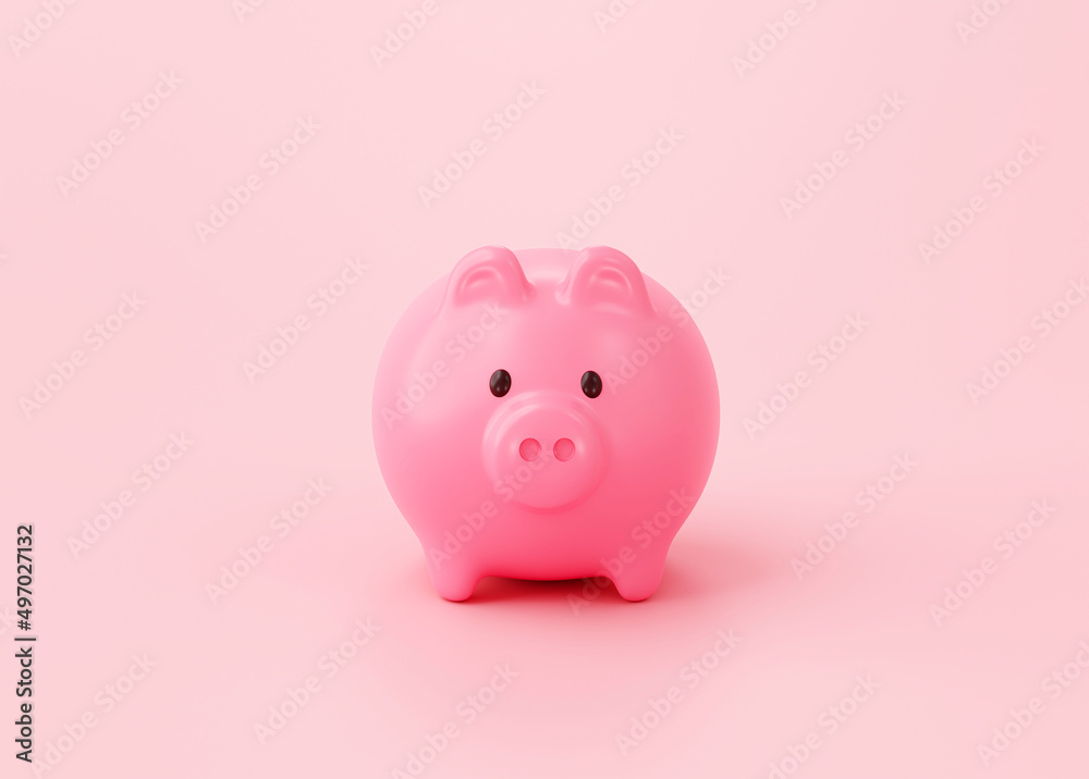 Piggy savings concept on pink background 3d rendering