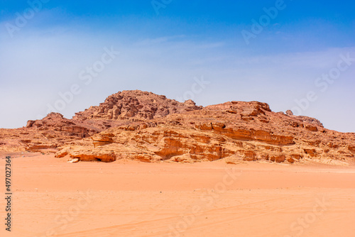 Sands and mountains of Wadi Rum desert in Jordan  beautiful daytime landscape