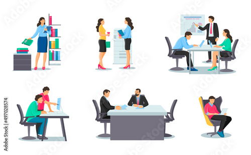 Group people colleagues employees them business meeting in office