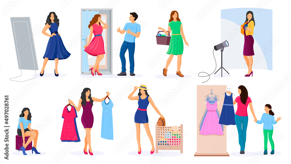 Woman shopping in a clothing store vector