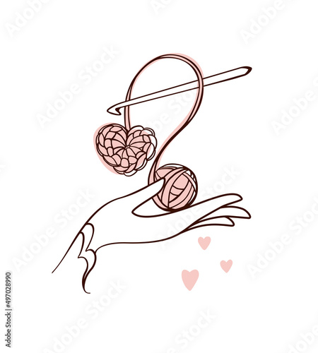 Crochet heart.  Crochet my hobby. Logo. Vector illustration.