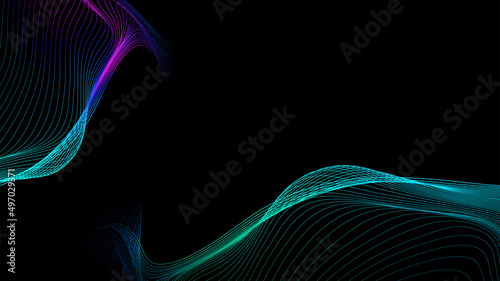 Tech digital particles flowing wave background