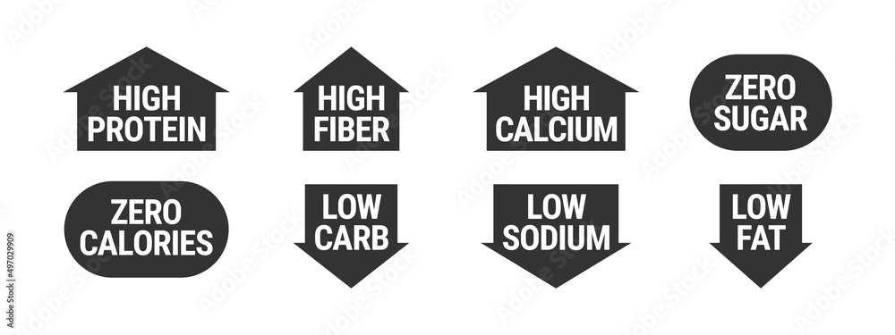 Nutritional information vector icons set for product label or advertising