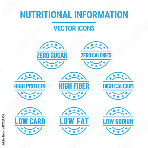Nutritional information vector icons set for product label or advertising