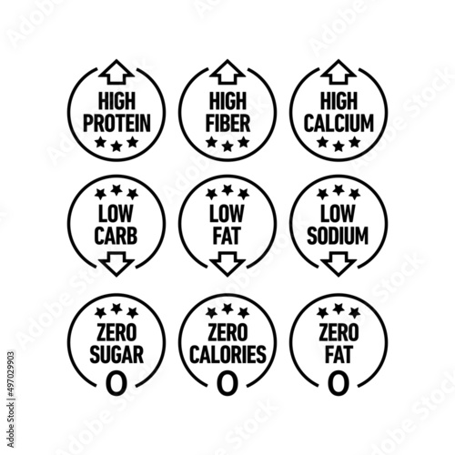 Nutritional information vector icons set for product label or advertising