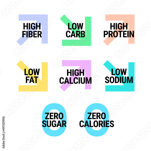 Nutritional information vector icons set for product label or advertising