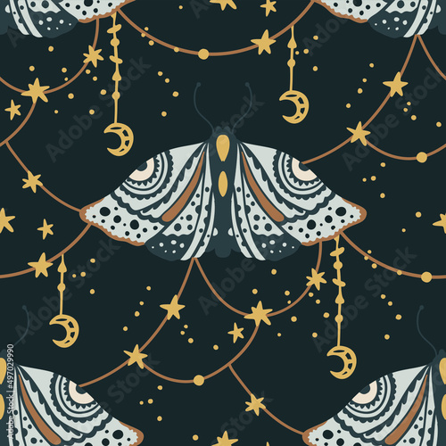 Butterfly Pattern vector, Boho Style Butterflies pattern,  Scandinavian Seamless Pattern with Butterflies
