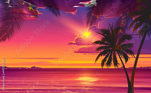 sunset background with coconut tree © ARWANTHAI