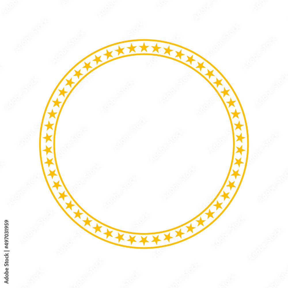 Star circle. Yellow round stars frame. Circular badge with stars and frame. Icon of european union with border. Star in circle for seal, award and emblem. Vector Star circle. Yellow round stars frame. Circular badge with stars and frame. Icon of european union with border. Star in circle for seal, award and emblem. Vector
