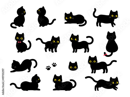 かわいい黒猫のイラストセット