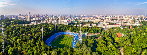 Aerial view of Dynamo Stadium and Government Building in Kiev, Ukraine before the war with Russia