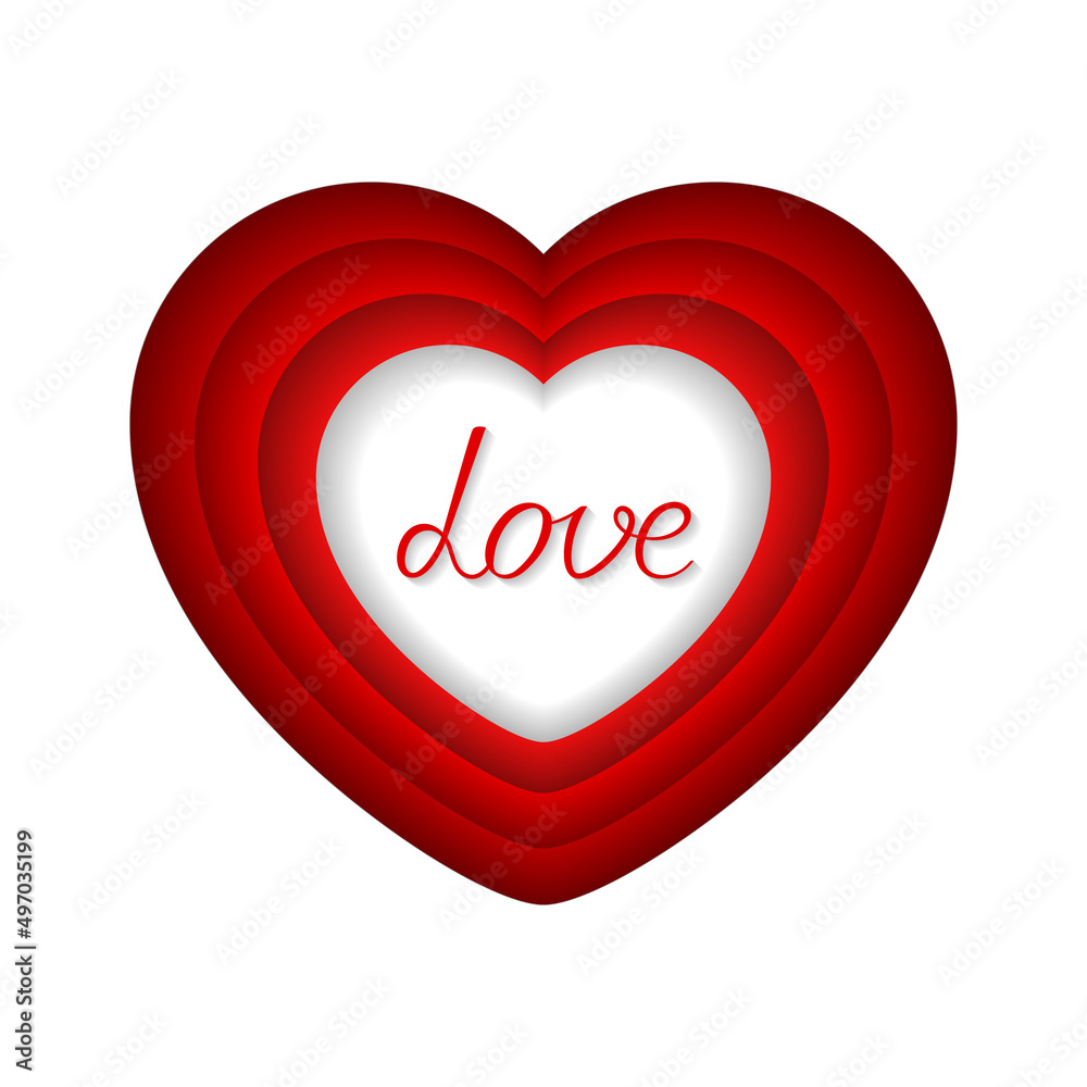 Red heart in the style of paper applications. illustration isolated on white background for Valentine's Day