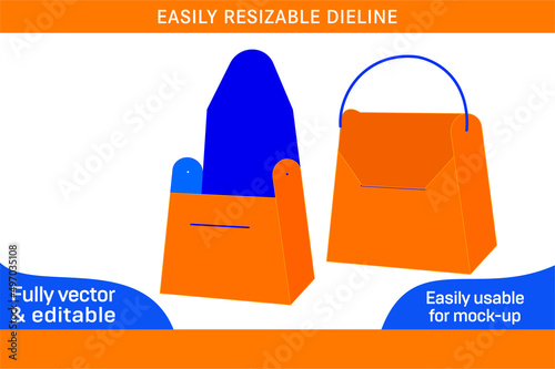Designer ladies purse bag dieline template and 3D bag vector file