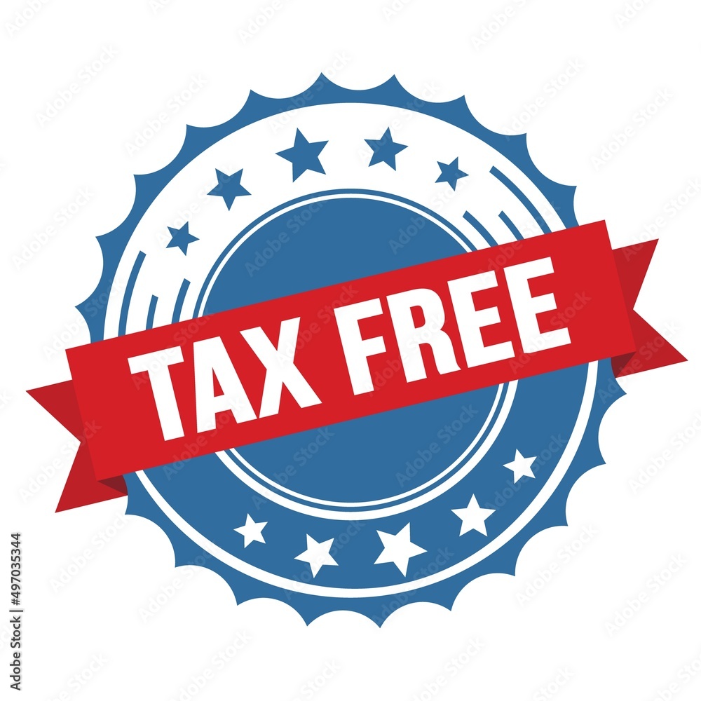 TAX FREE text on red blue ribbon stamp. TAX FREE text on red blue ribbon stamp.
