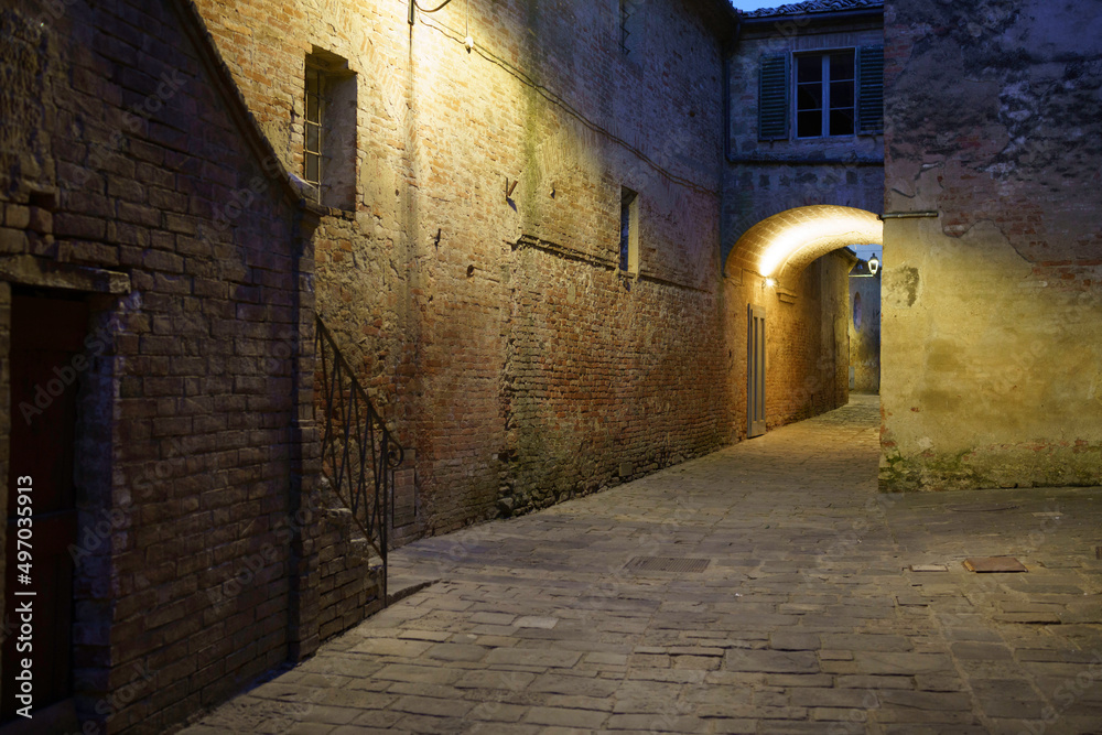 Buonconvento, medieval city in Siena province, by night