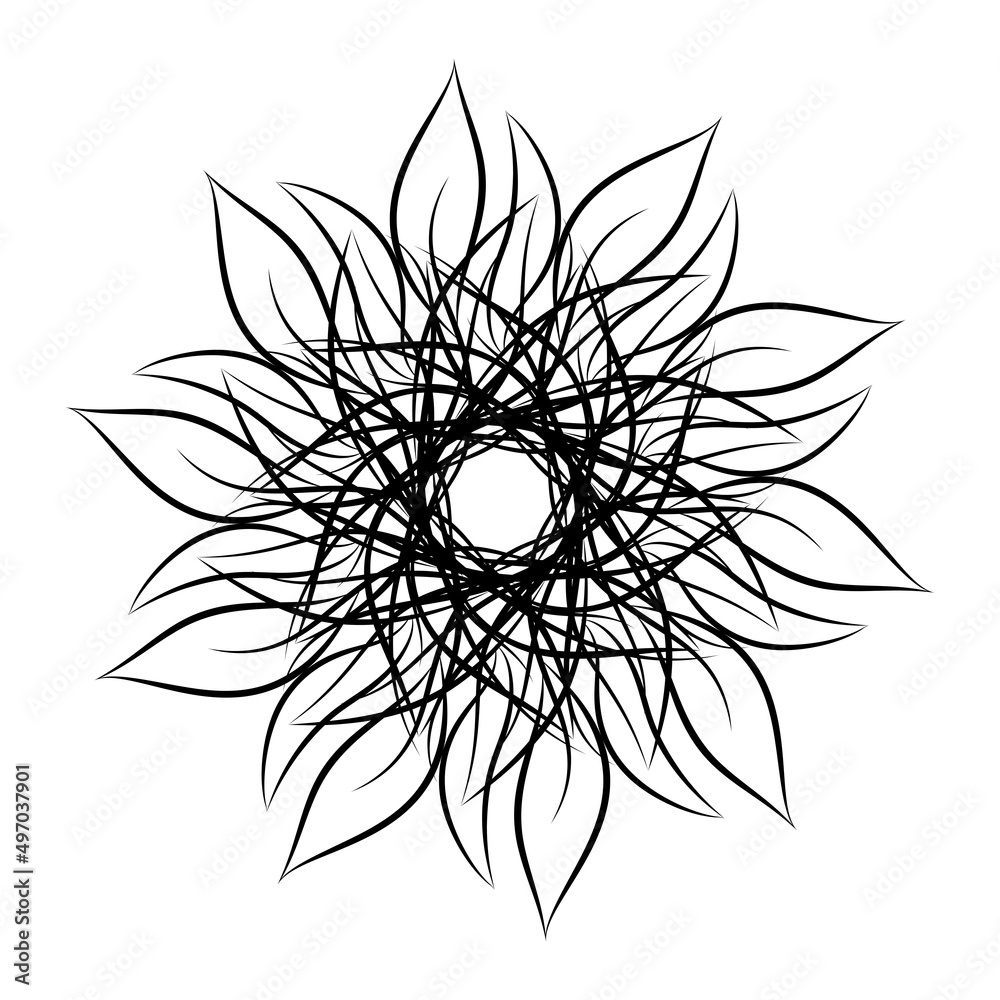 Mandala. Round floral ornamental design element isolated on white background. Black and white outline illustration for invitation, greeting cards, print on T-shirt and other items