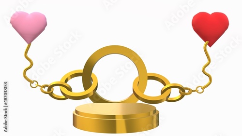 Gold Pedestal Tied Heart Chain White Background For Product Showcase 3d Illustration