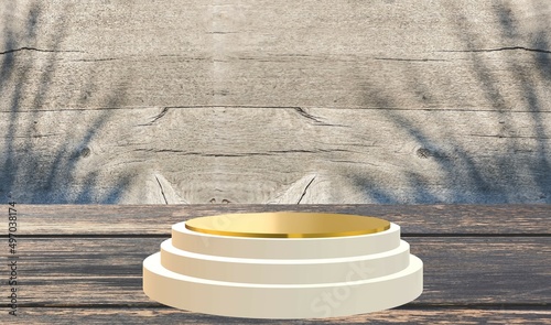 white podium plank background with shadow sunlight abstract 3d illustration