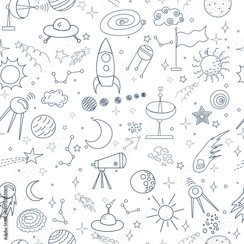 seamless background space doodle pattern vector