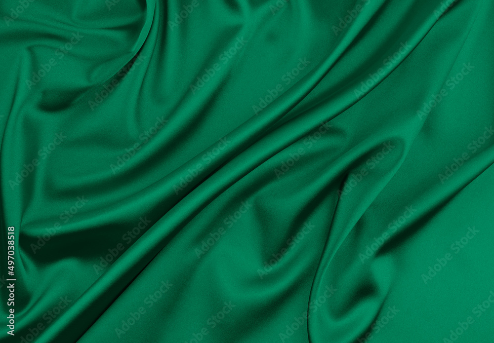 Green satin fabric as background - obrazy, fototapety, plakaty 