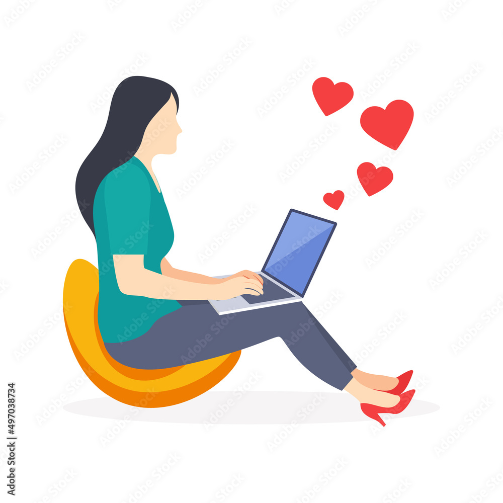 Woman send love mails, chatting illustration. Woman send love mails, chatting illustration.