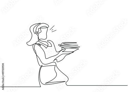 a clumsy woman carrying and dropping plates on top of each other
