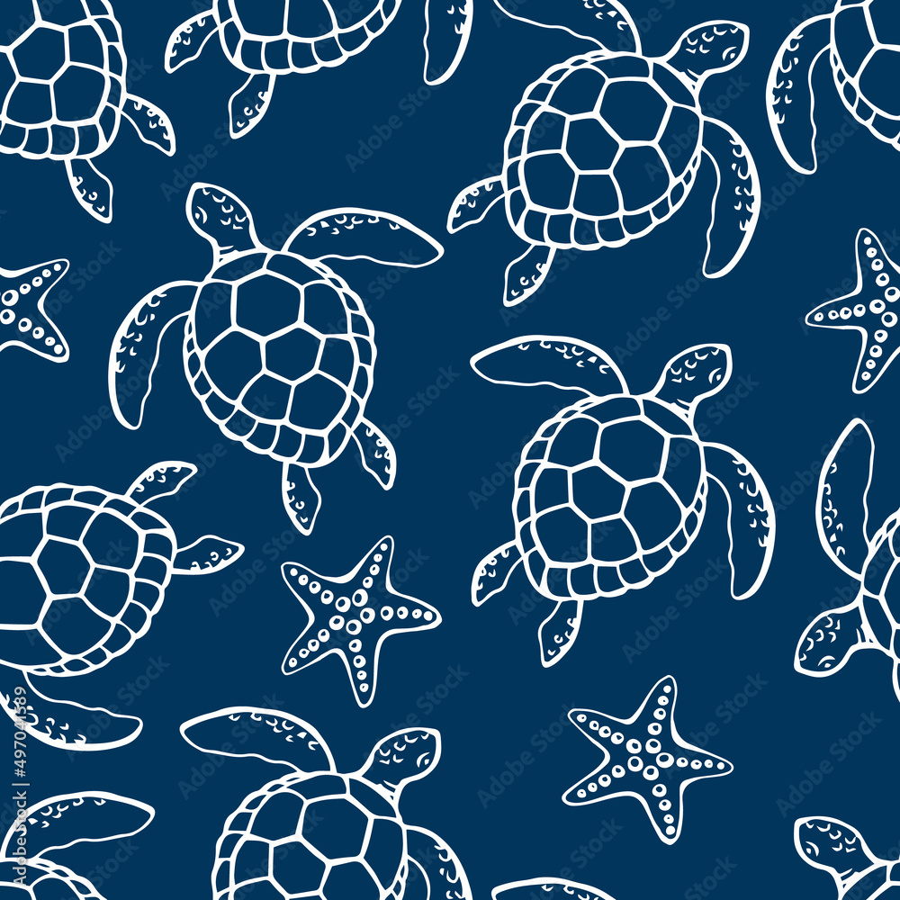 Canvas Print Seamless pattern with sea turtle