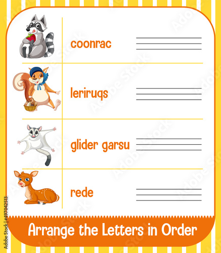 Worksheet design for arrange the letters in order