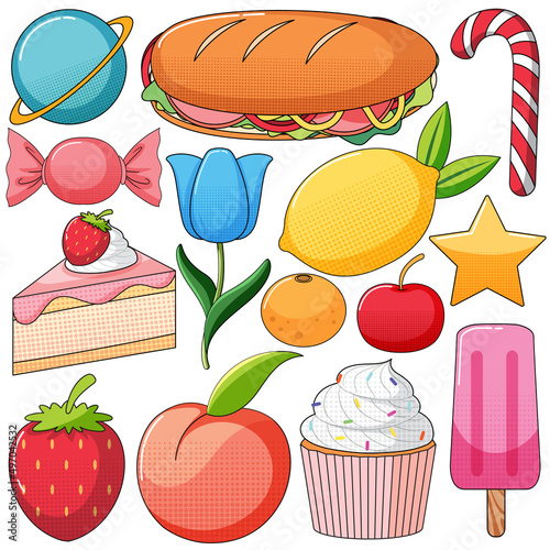Set of vintage style cartoon on white background