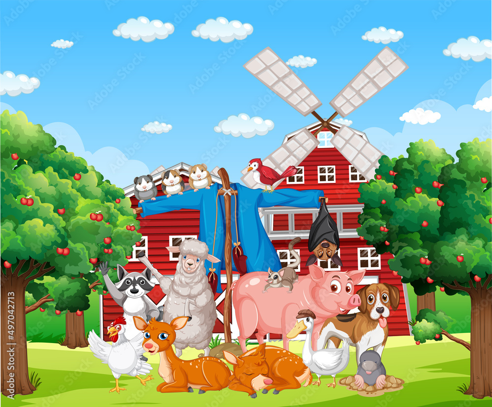 Farm scene with many animals Farm scene with many animals
