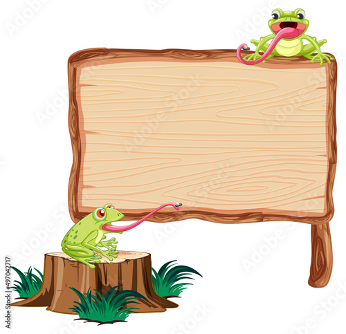 Blank wooden signboard with frogs