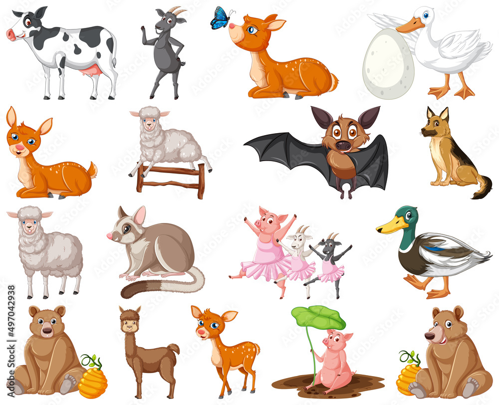 Naklejka premium Set of animal cartoon character