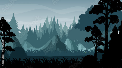 Silhouette shadow of forest scene