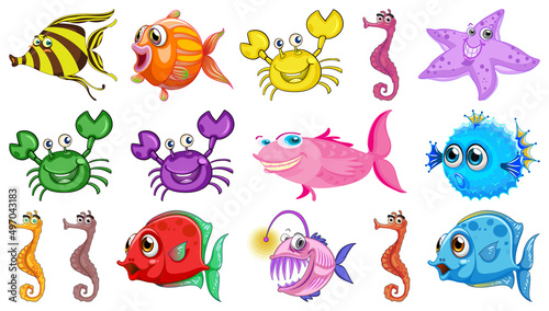 Sea animals cartoon collection
