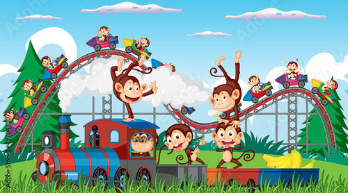 Train riding with monkeys at the park