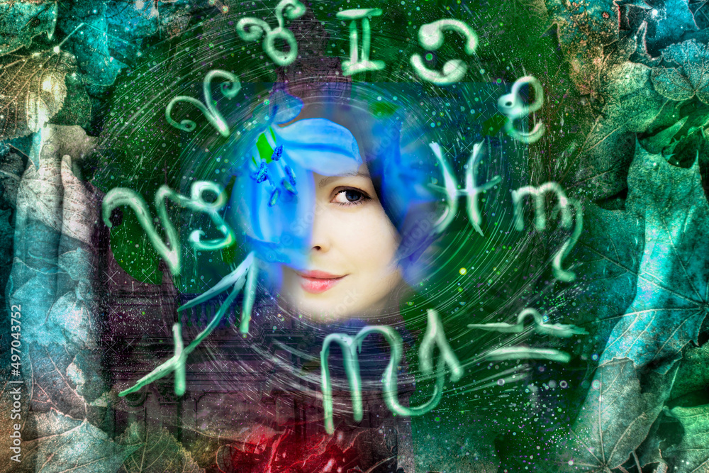 Φωτογραφία Portrait of a woman surrounded by zodiac signs, astrology