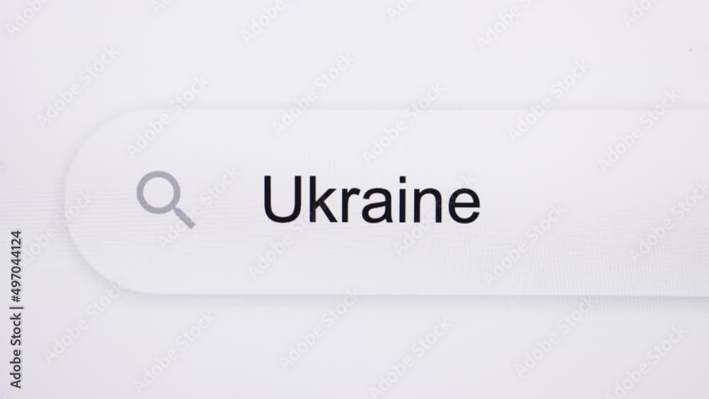 Ukraine - Internet browser search bar typing ex-soviet country name. Ukraine animated headline of typing text with camera movement